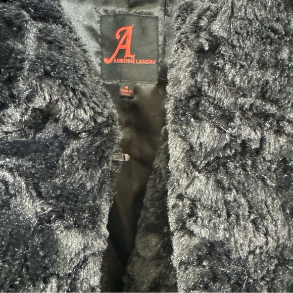 Adrienne Landau Women's Black Faux Fur Coat Rose Design Size M - Picture 10 of 13